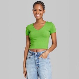 Wild Fable Women’s Green V-Neck Cropped T-Shirt
